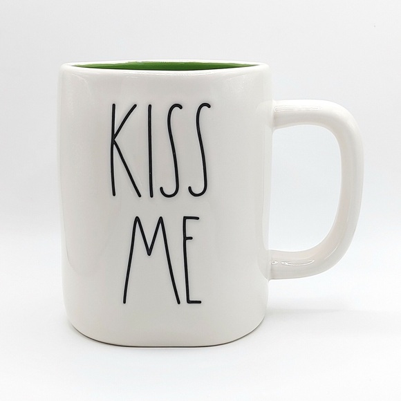 Rae Dunn KISS ME Coffee Tea Mug Cup 18 Oz Ceramic, Glossy White With Clover NWT - Picture 1 of 2